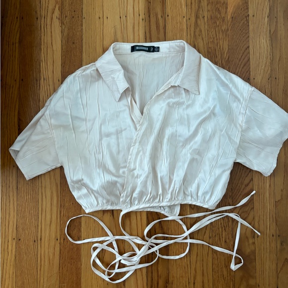 Missguided Satin crinkle front wrap shirt (pink) - Picture 2 of 3